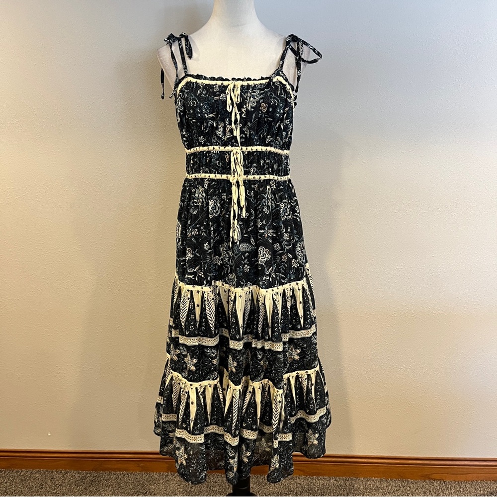 Christian Lacroix Floral Black and Cream Maxi Dress size medium